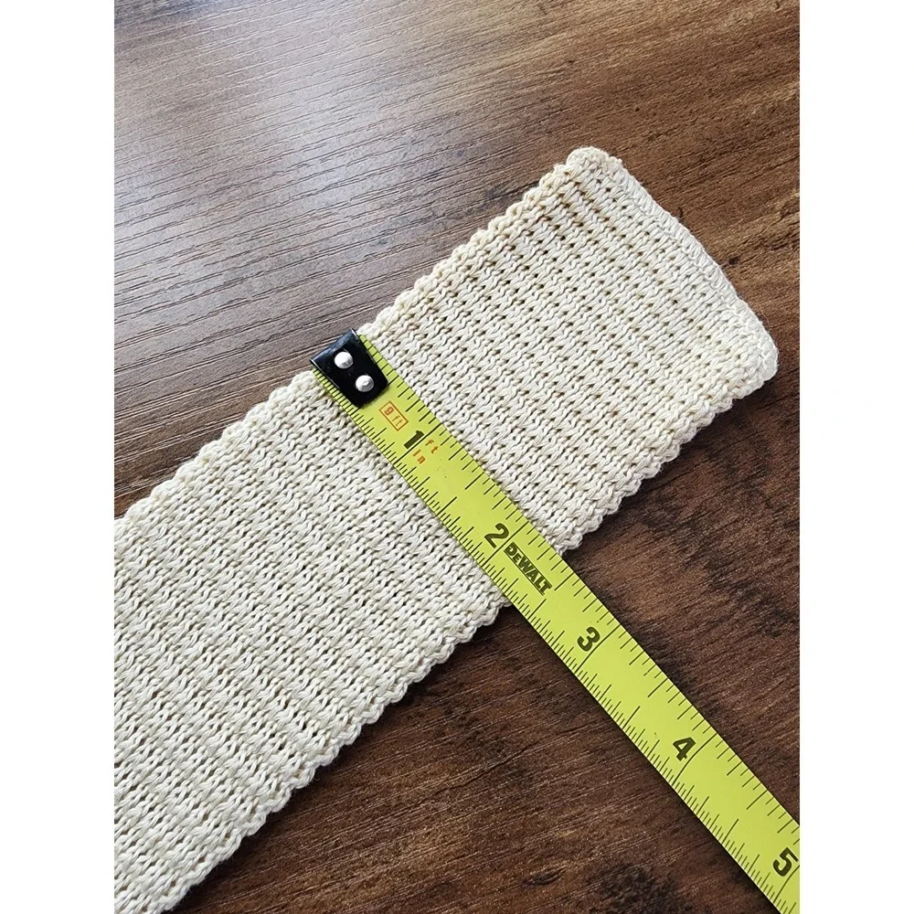 Vintage 70s Mens Tie Knit Square End Flat Bottom Cotton USA Made Cream White